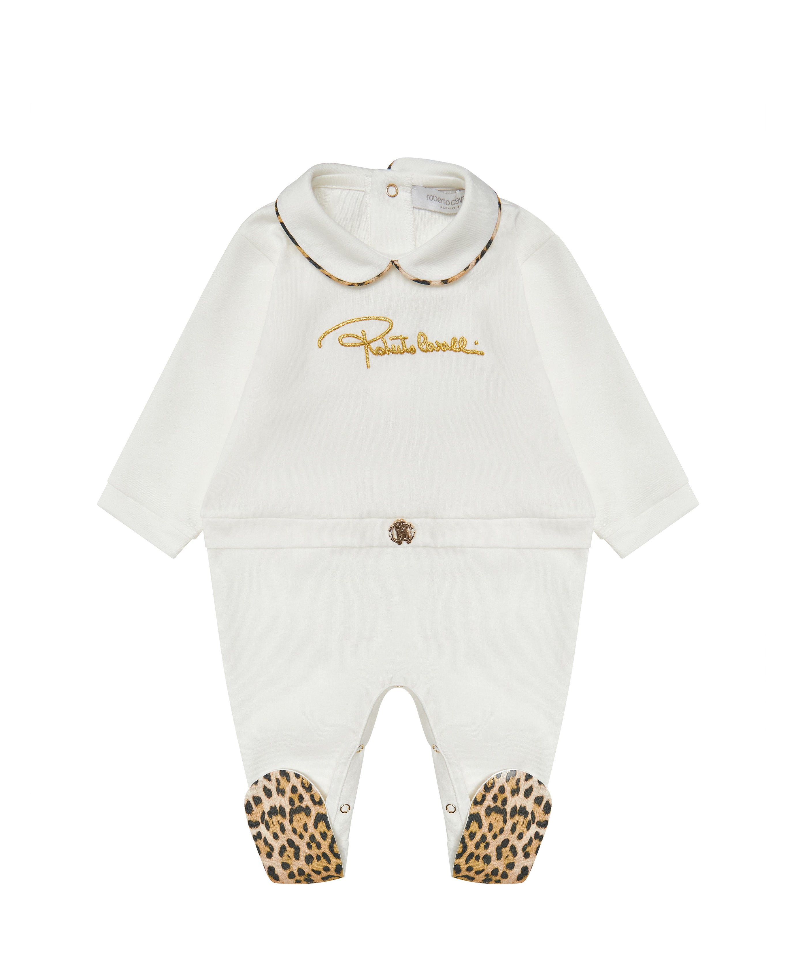Roberto Cavalli Kids Tutina con Ricamo Logo e Dettaglio Motivo Animalier per Neonate