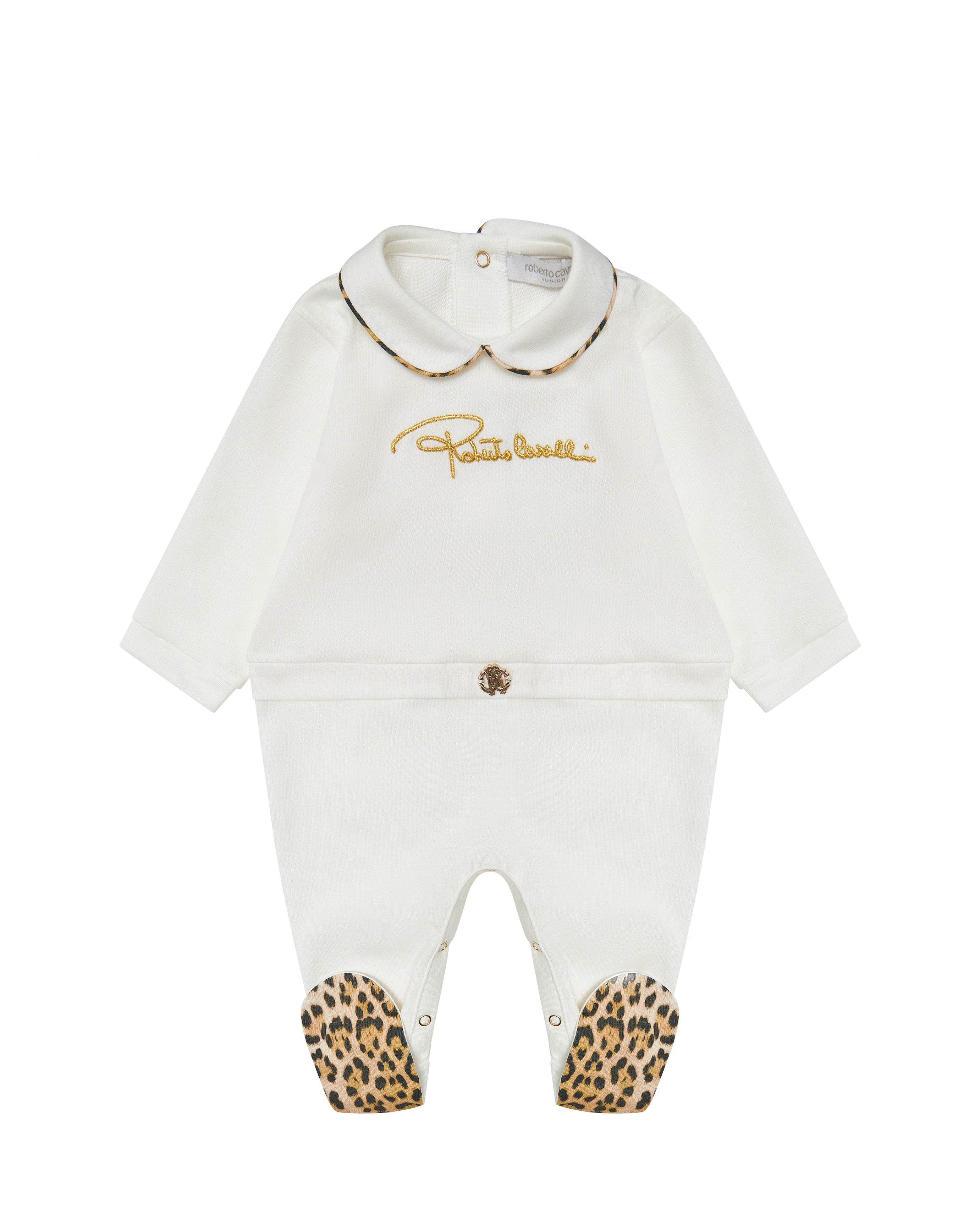 Roberto Cavalli Kids Tutina con Ricamo Logo e Dettaglio Motivo Animalier per Neonate