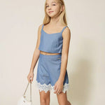 Twinset Kids Shorts Sky Line con Dettagli in Pizzo per Bambine