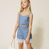 Twinset Kids Shorts Sky Line con Dettagli in Pizzo per Bambine