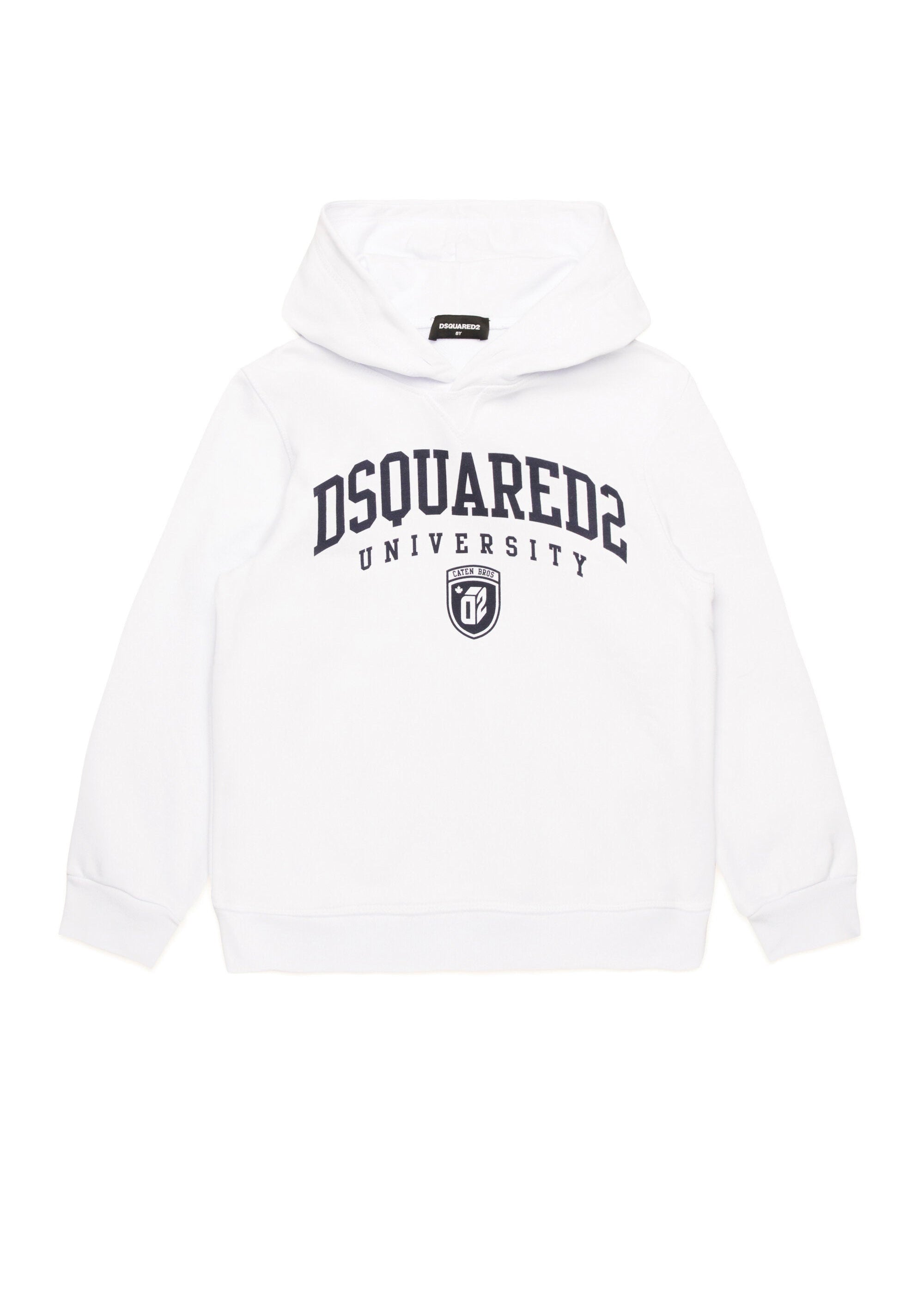 Dsquared2 Kids Felpa Bianca con Cappuccio con Stampa Logo per Bambini