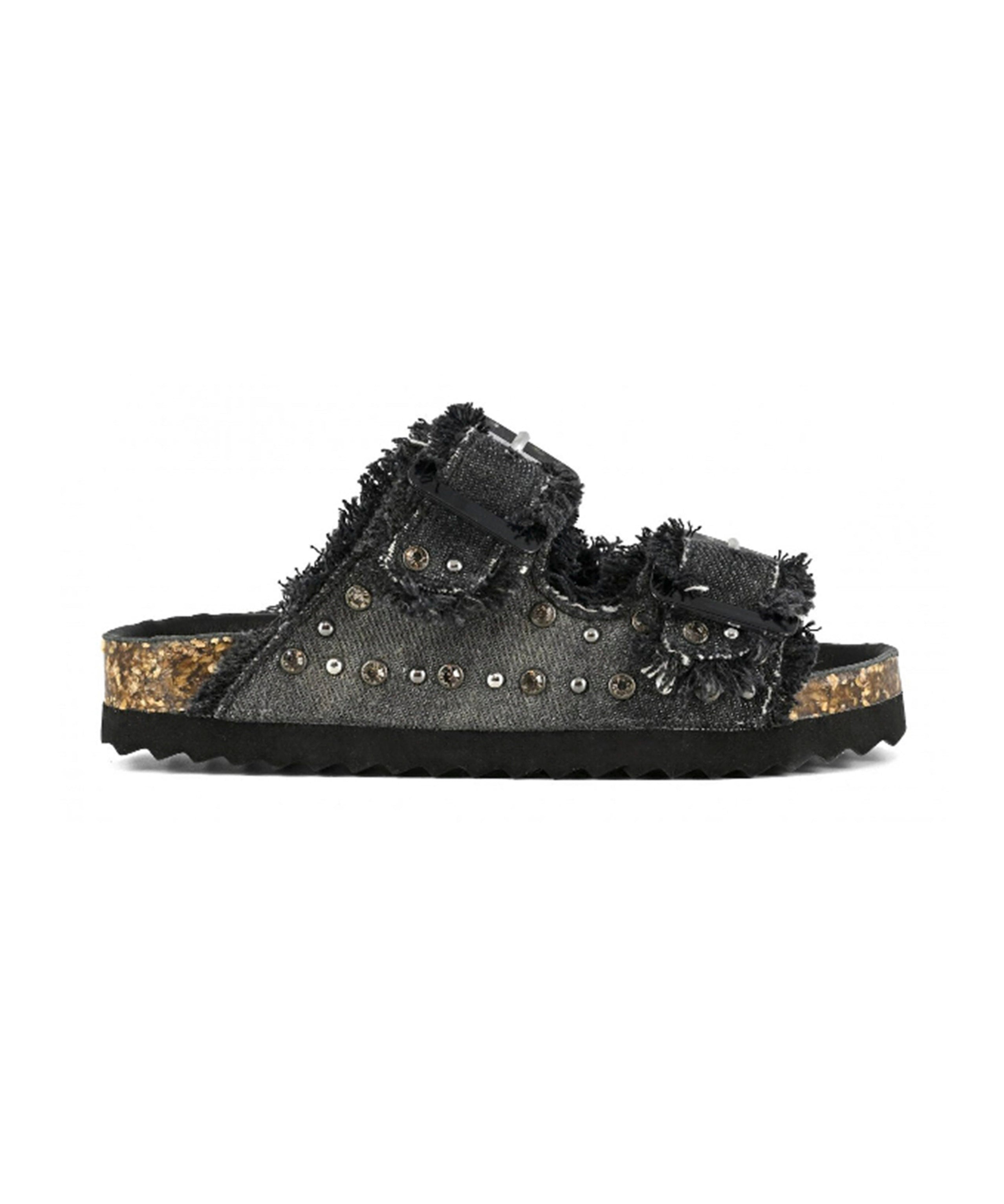 Colors of California Sandalo Doppia Fascia Nero con Strass per Bambine