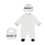 Fay Kids Set Tutina+Bavetto+Cappello Avorio con Strisce Blu e Nere per Neonati