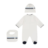 Fay Kids Set Tutina+Bavetto+Cappello Avorio con Strisce Blu e Nere per Neonati