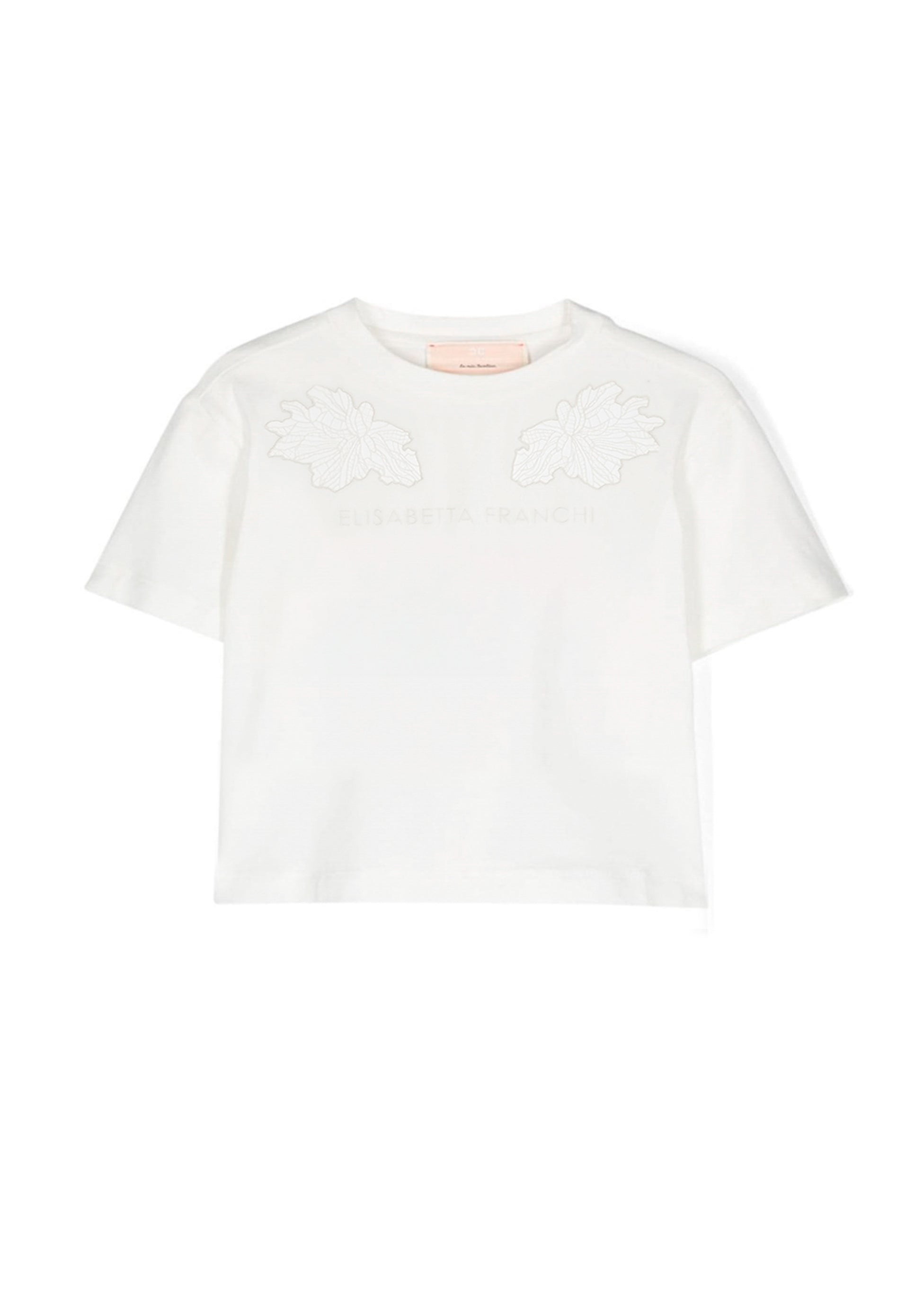 Elisabetta Franchi La Mia Bambina T-shirt Panna con Applicazione Fiori per Bambine