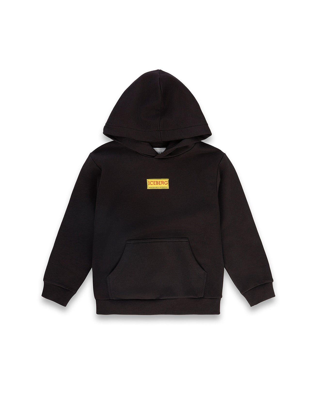 Iceberg Kids Felpa Nera con Cappuccio con Patch logo e Stampa Retro per Bambini
