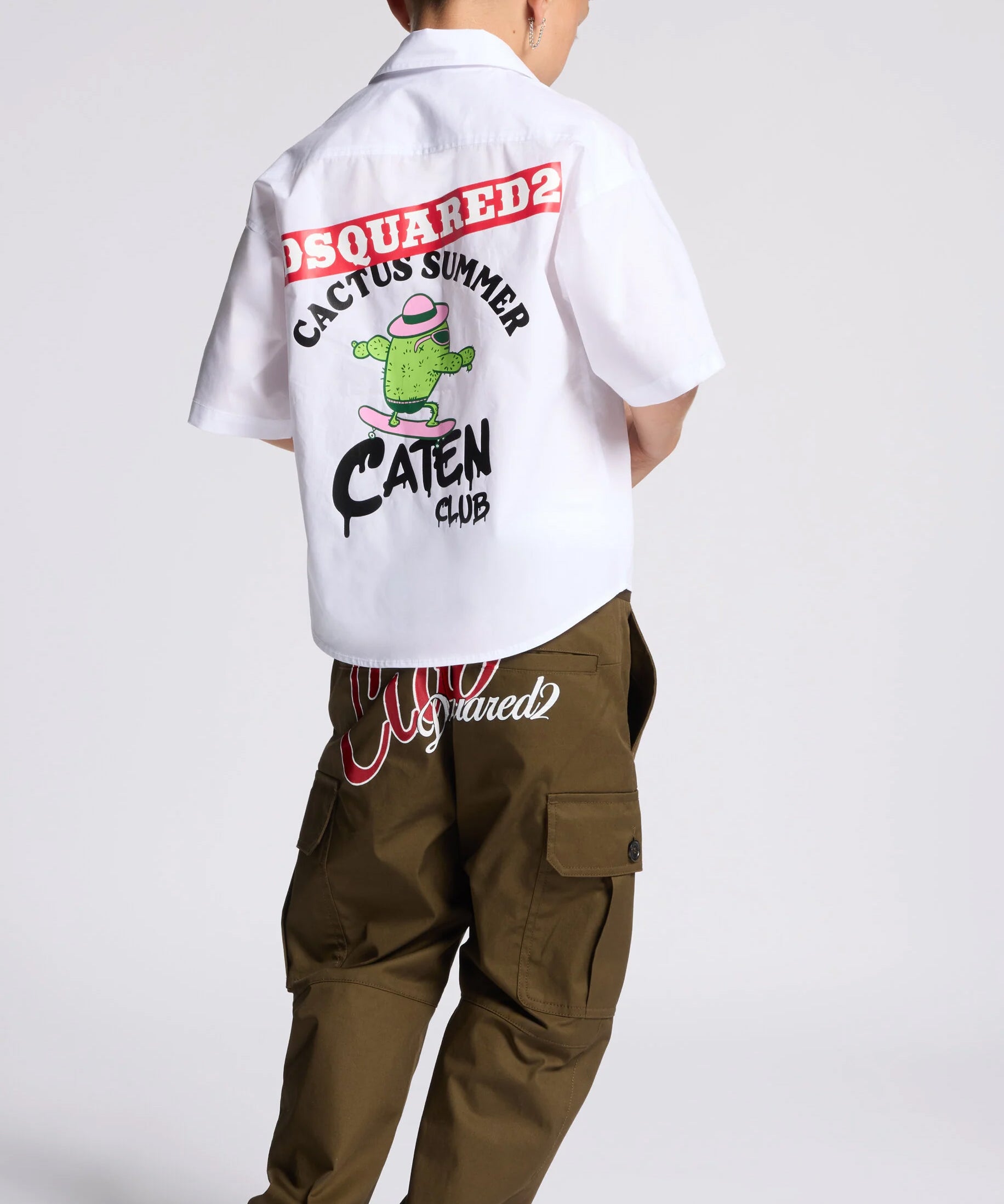 Dsquared2 Kids Camicia Bianca con Logo stampato sul Fronte e Stampa sul Retro per Bambini