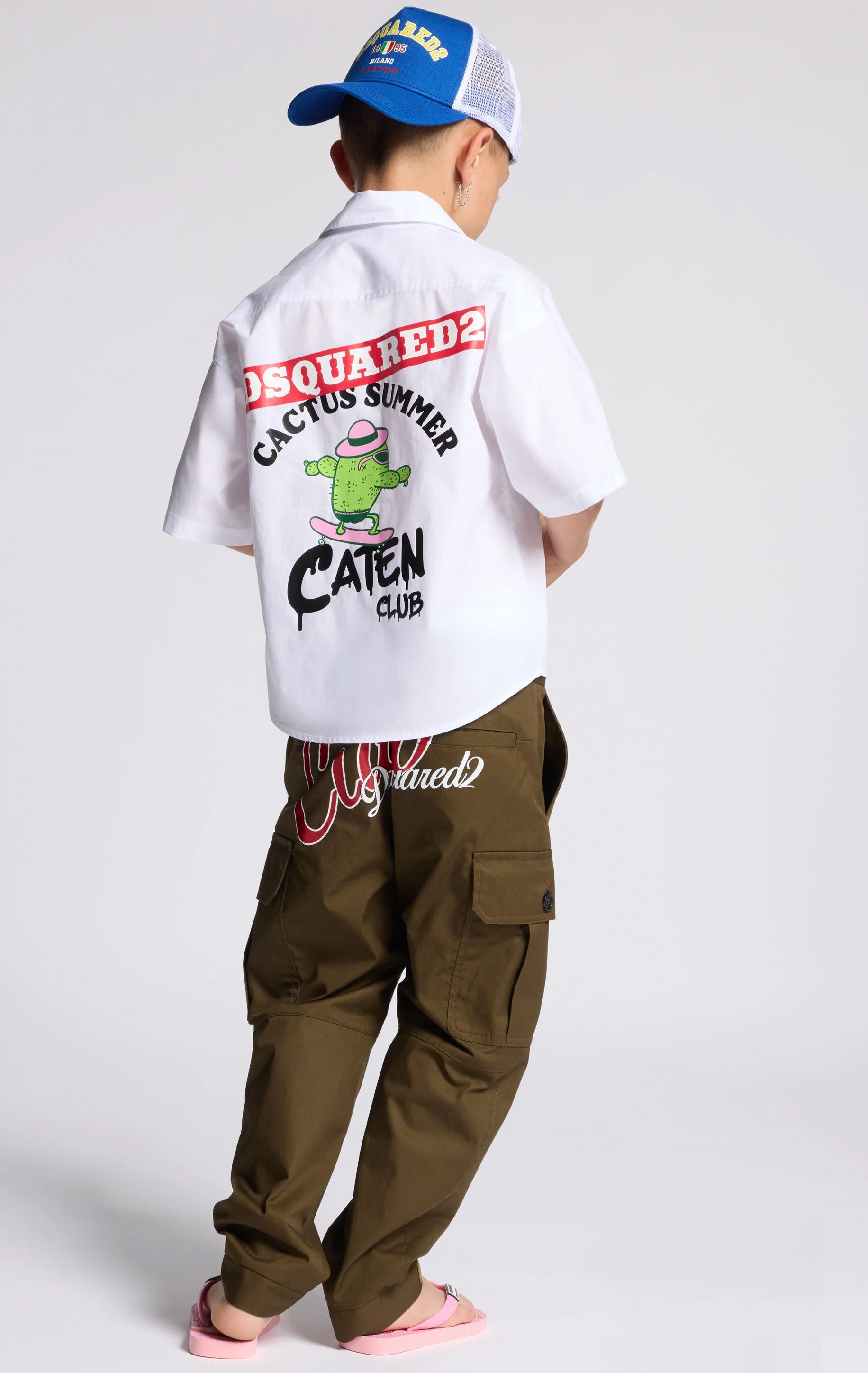 Dsquared2 Kids Camicia Bianca con Logo stampato sul Fronte e Stampa sul Retro per Bambini