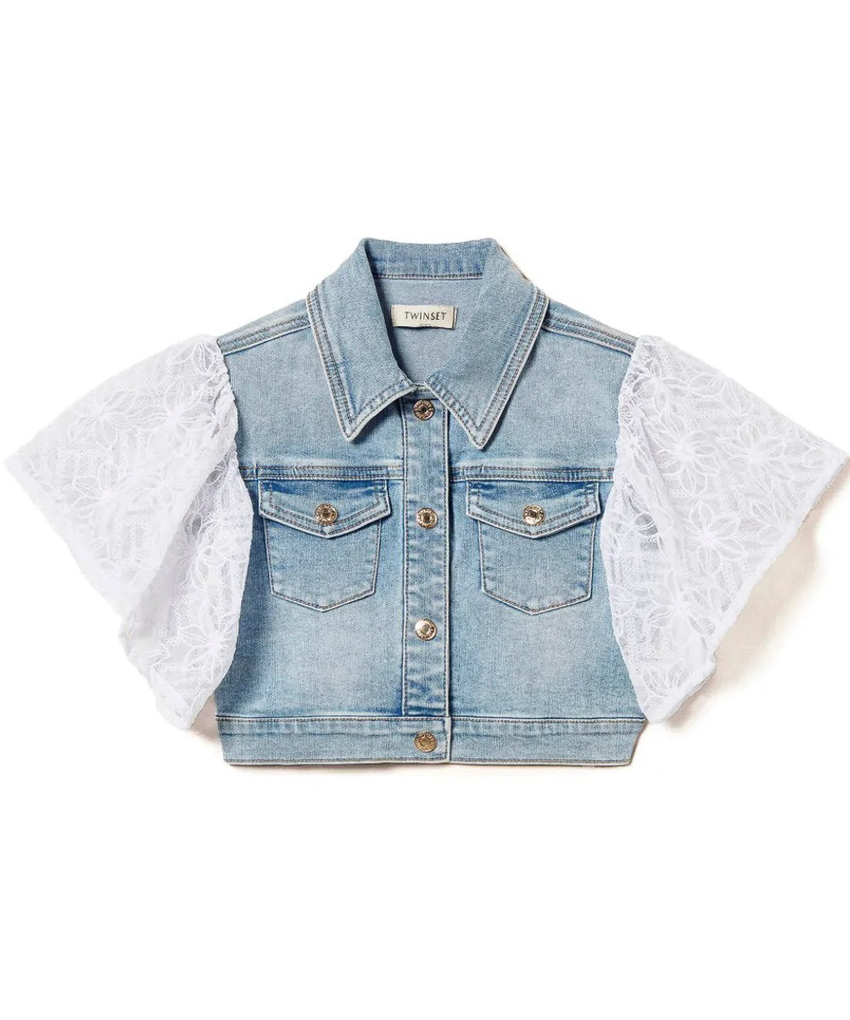 Twinset Kids Giubbino Jeans con Ricamo per Bambine