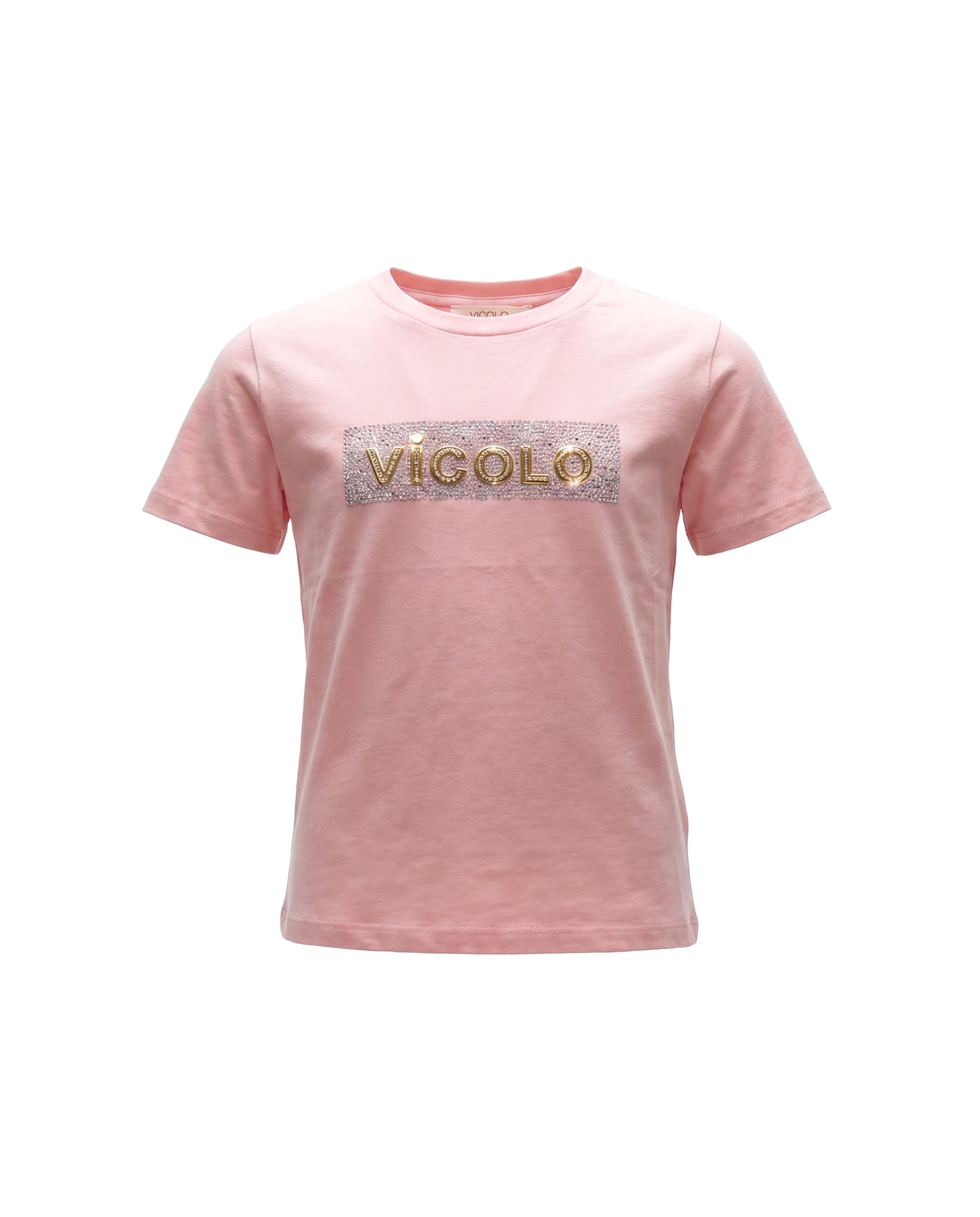 Vicolo Kids T-Shirt Rosa con Logo e Applicazioni per Bambine