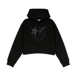 Pinko Kids Felpa Nera Crop con Cappuccio con Strass per Bambine
