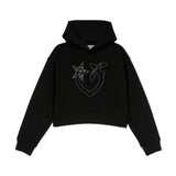 Pinko Kids Felpa Nera Crop con Cappuccio con Strass per Bambine