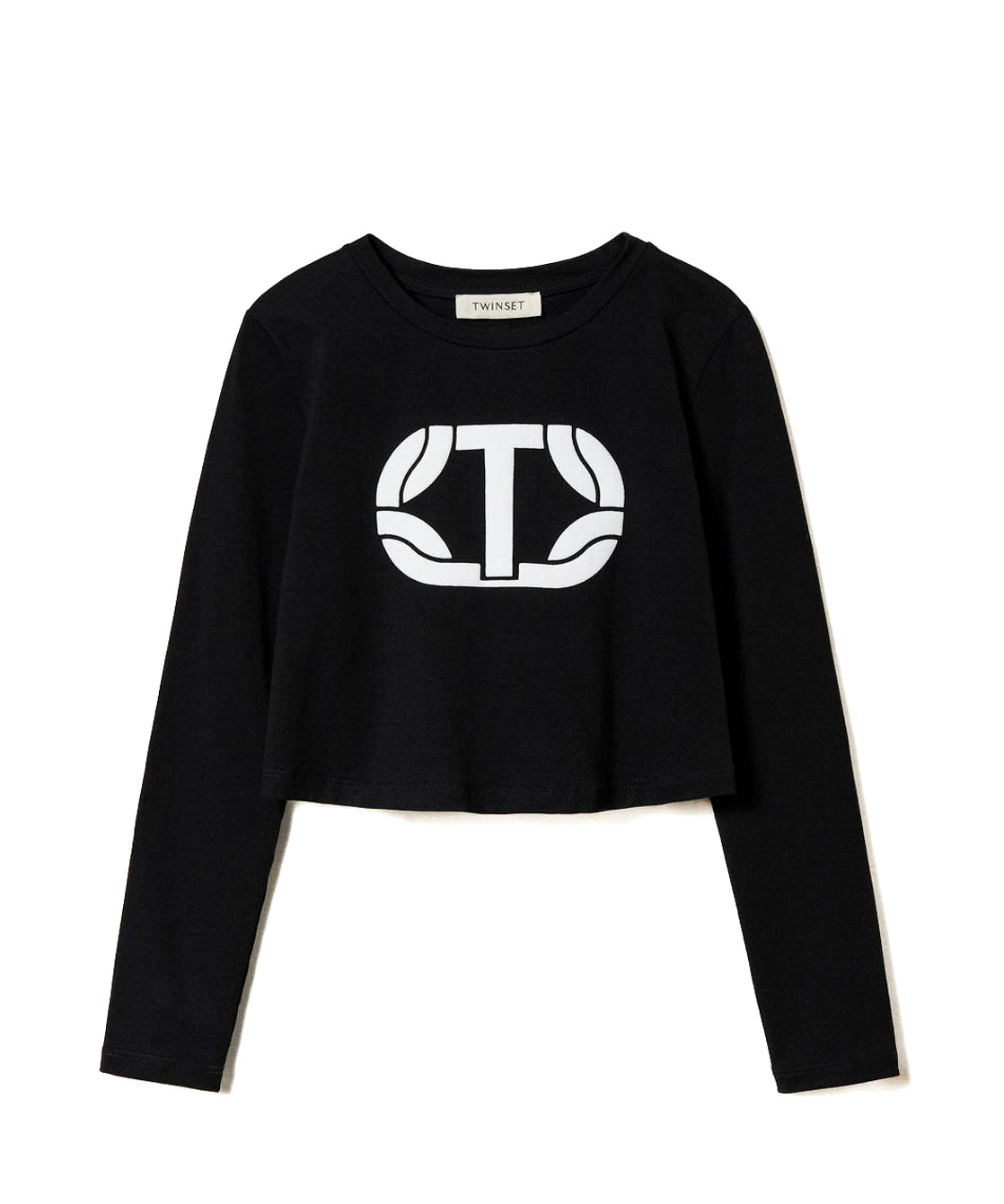 Twinset Kids T-shirt Nera Crop con Logo Gommato per Bambine