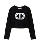 Twinset Kids T-shirt Nera Crop con Logo Gommato per Bambine