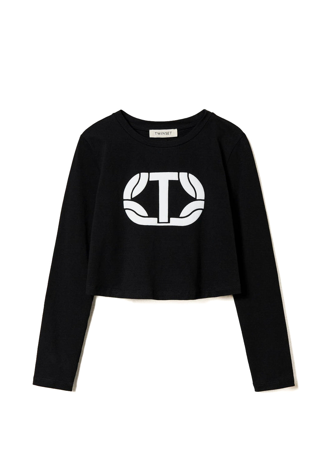 Twinset Kids T-shirt Nera Crop con Logo Gommato per Bambine