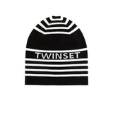 Twinset Kids Cappello in Maglia Bianco/Nero a Righe per Bambine