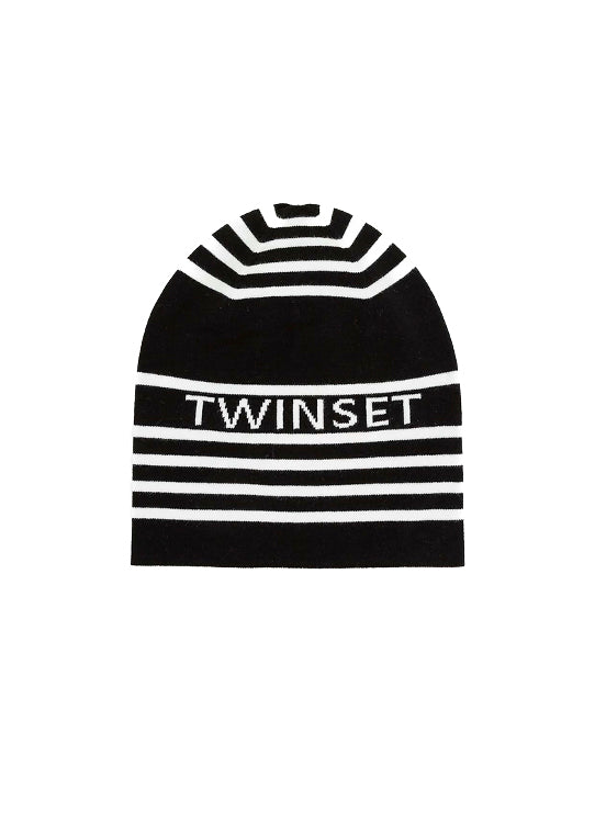 Twinset Kids Cappello in Maglia Bianco/Nero a Righe per Bambine