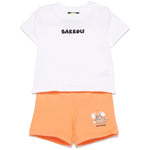 Barrow Kids T-shirt Bianca con Stampa Retro con Shorts Pesca per Neonati