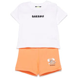 Barrow Kids T-shirt Bianca con Stampa Retro con Shorts Pesca per Neonati