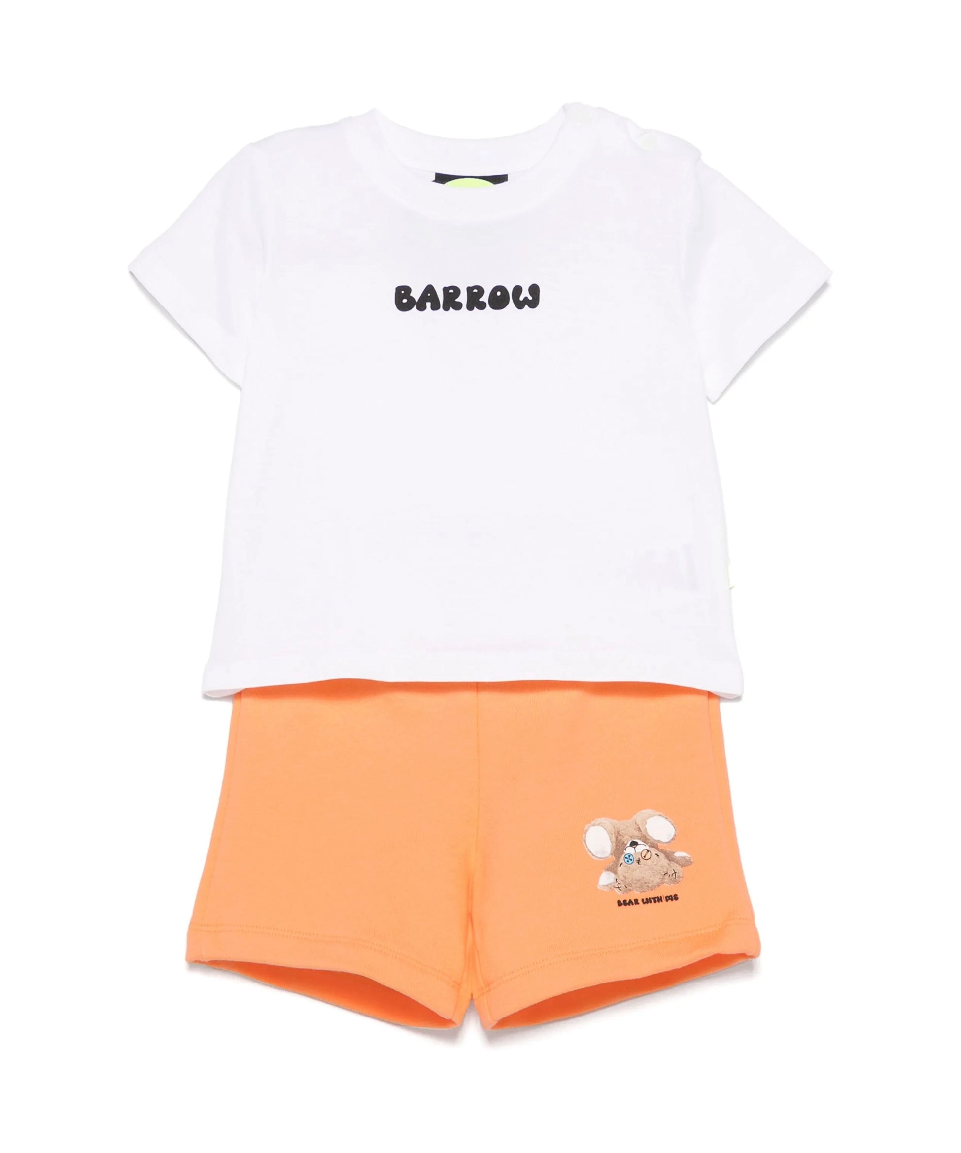 Barrow Kids T-shirt Bianca con Stampa Retro con Shorts Pesca per Neonati