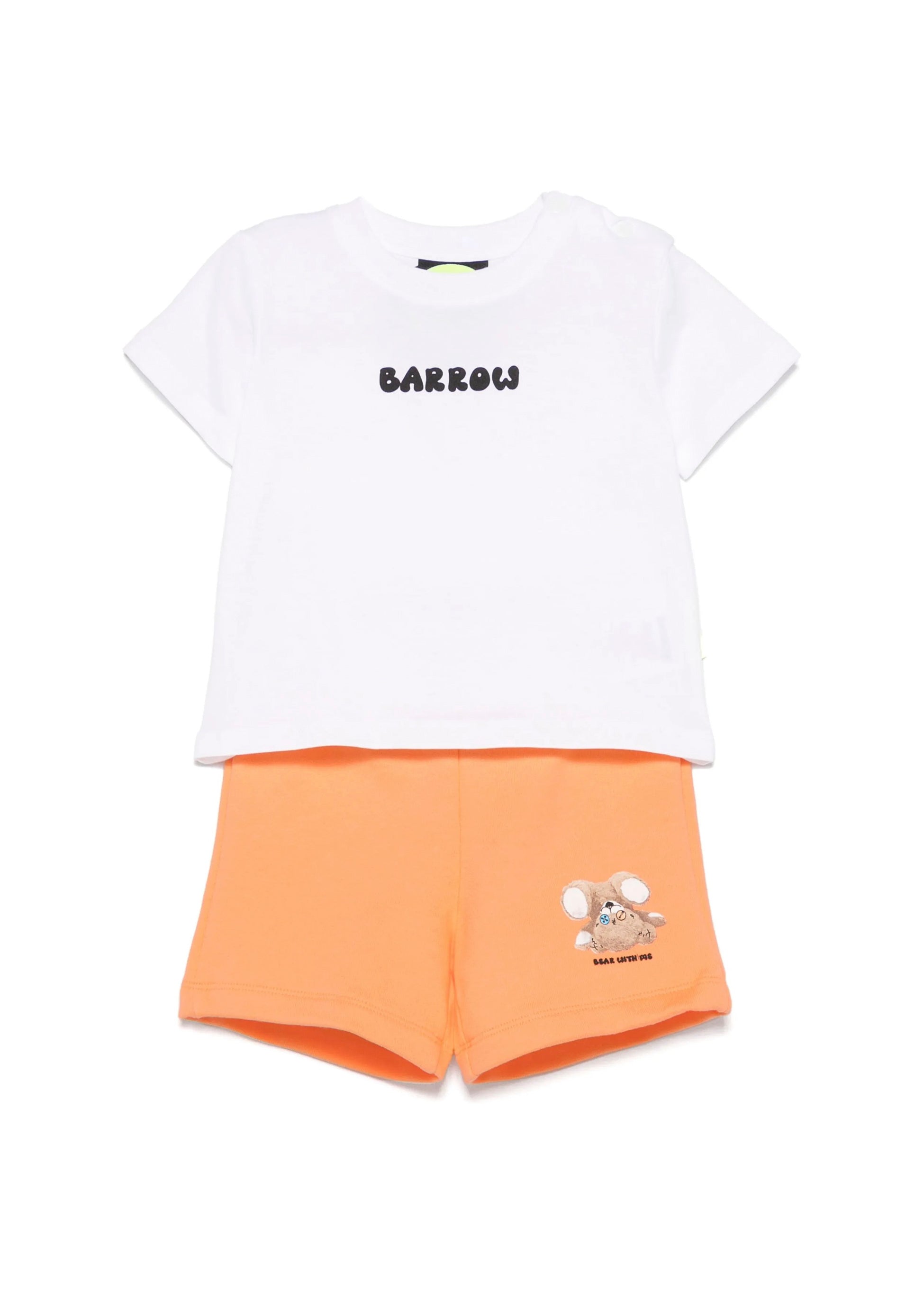 Barrow Kids T-shirt Bianca con Stampa Retro con Shorts Pesca per Neonati