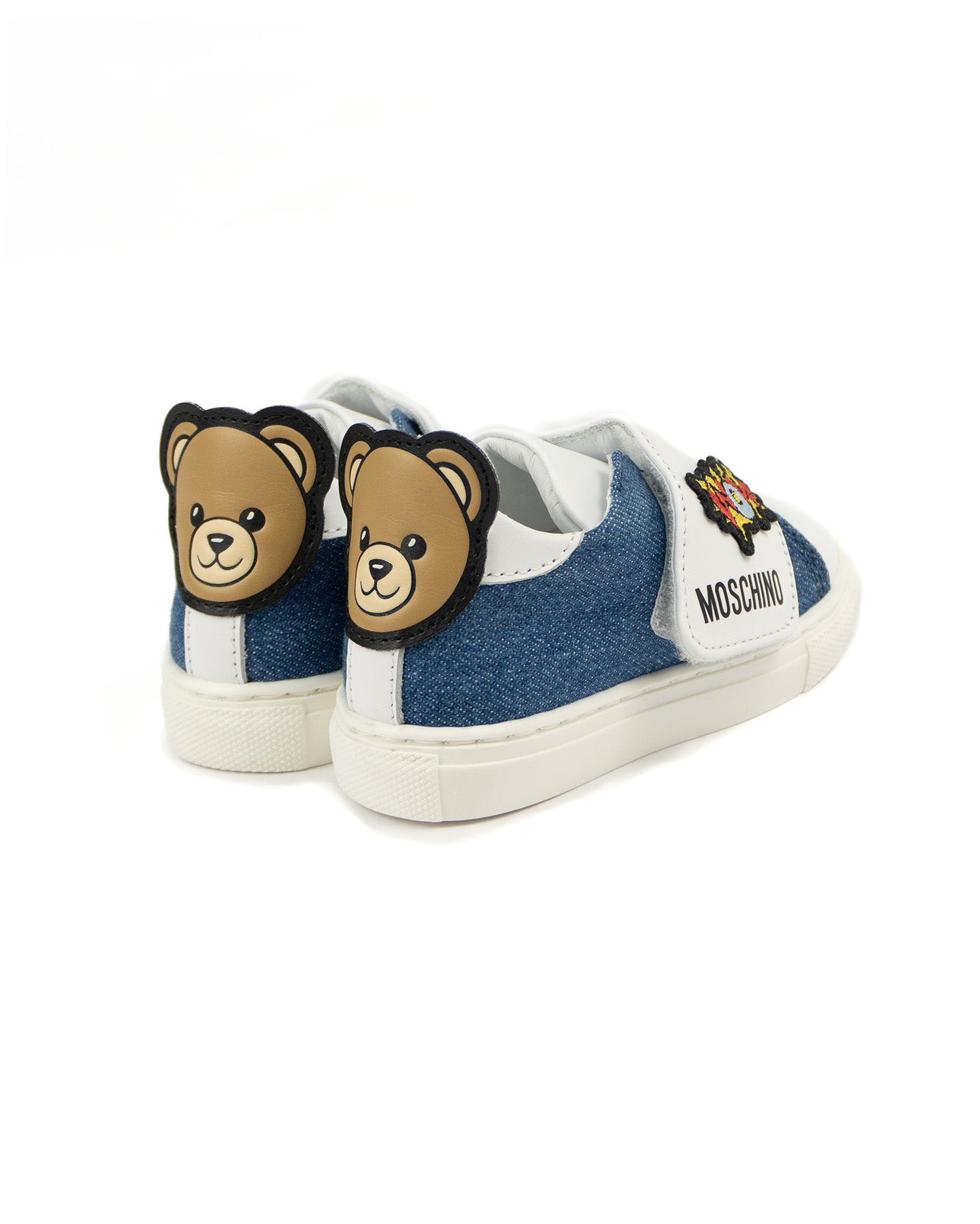 Moschino Kids Sneakers in Denim con Chiusura a Strappo e Toppe per Neonati
