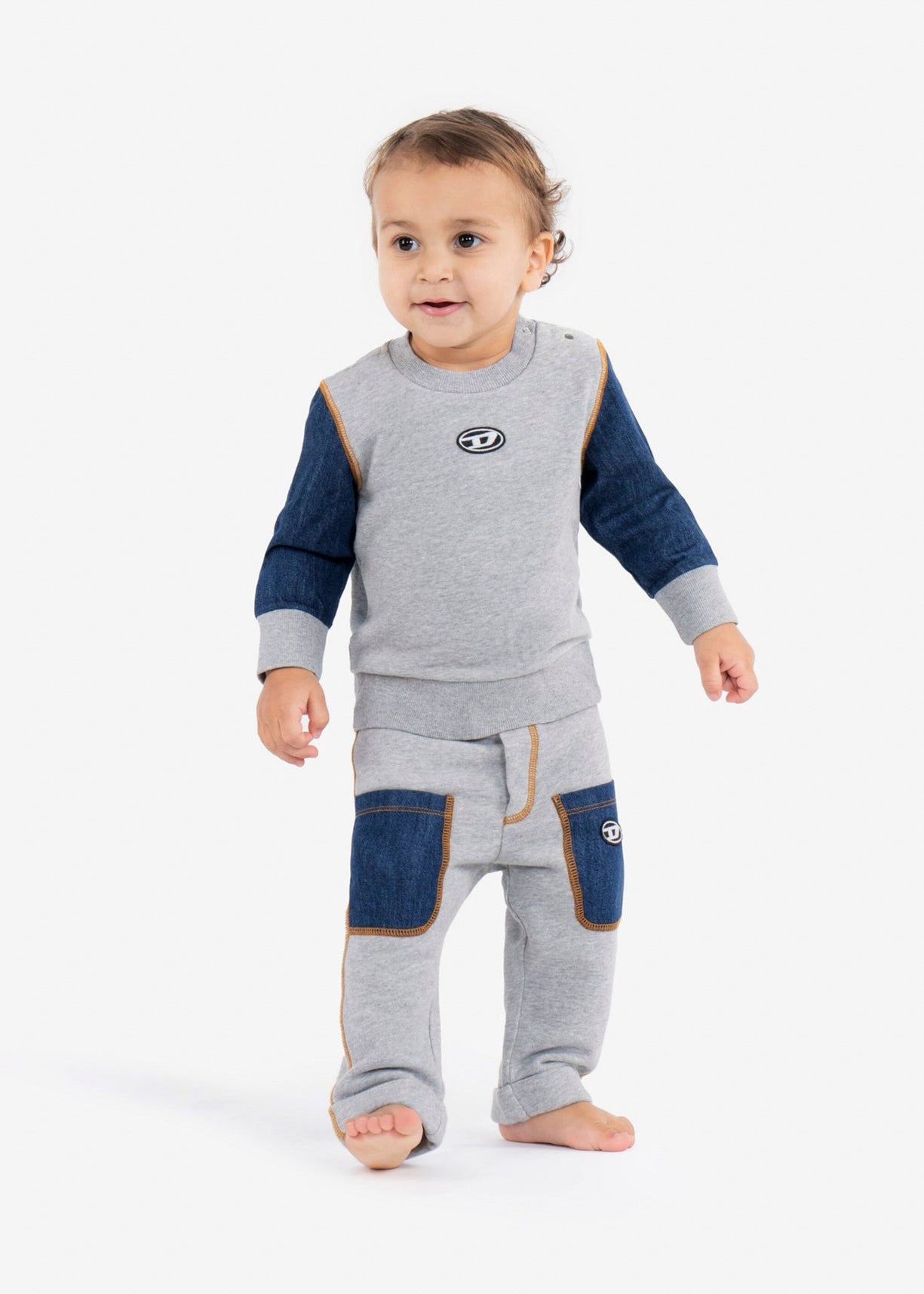 Diesel Kids Felpa Girocollo Grigia con Logo per Neonati