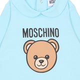 Moschino Kids Tutina Celeste con Stampa Logo per Neonati