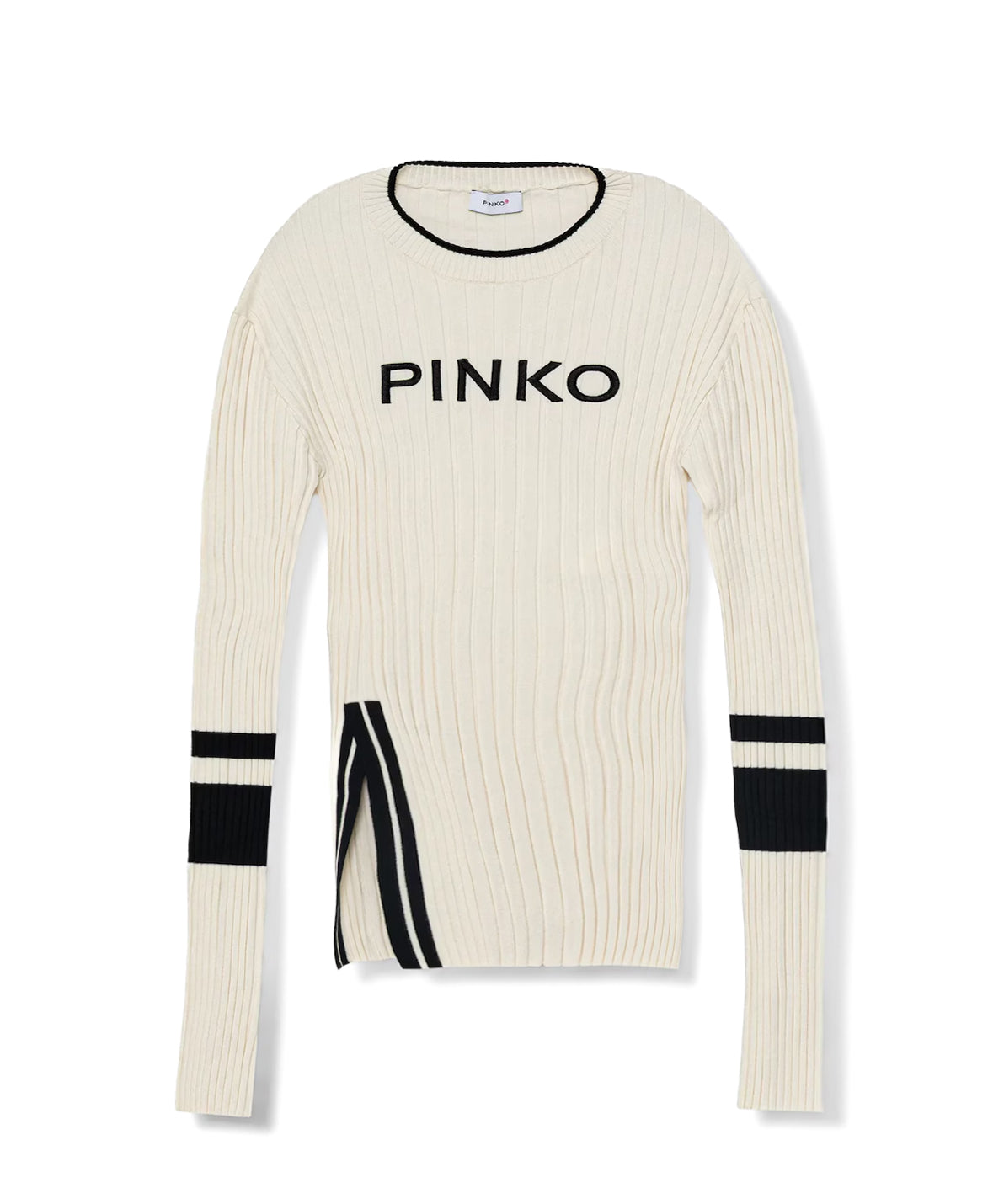 Pinko Kids MAglia Pinko Bianca a Costine  Manighe lunghe e Logo Frontale