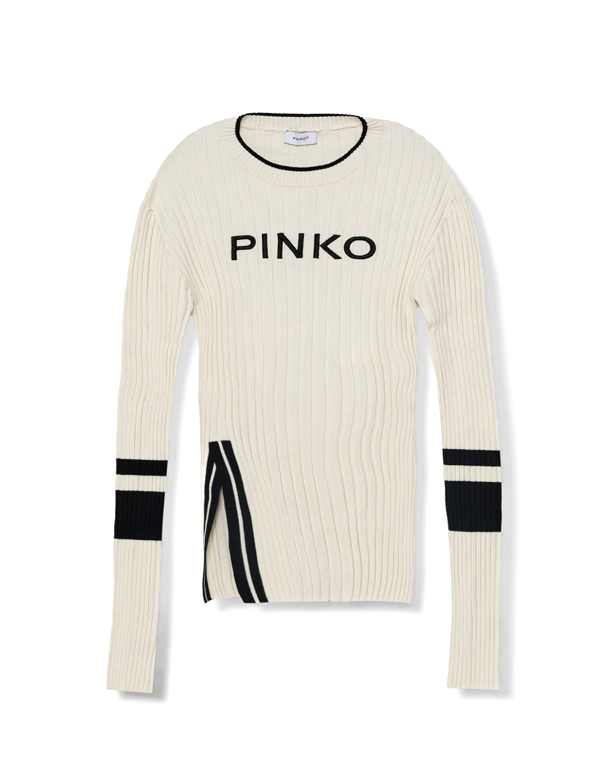 Pinko Kids MAglia Pinko Bianca a Costine  Manighe lunghe e Logo Frontale