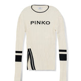 Pinko Kids MAglia Pinko Bianca a Costine  Manighe lunghe e Logo Frontale