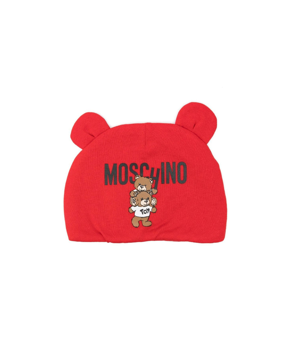 Moschino Kids Cappellino Rosso con Stampa Logo Teddy Bear per Neonati