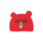Moschino Kids Cappellino Rosso con Stampa Logo Teddy Bear per Neonati
