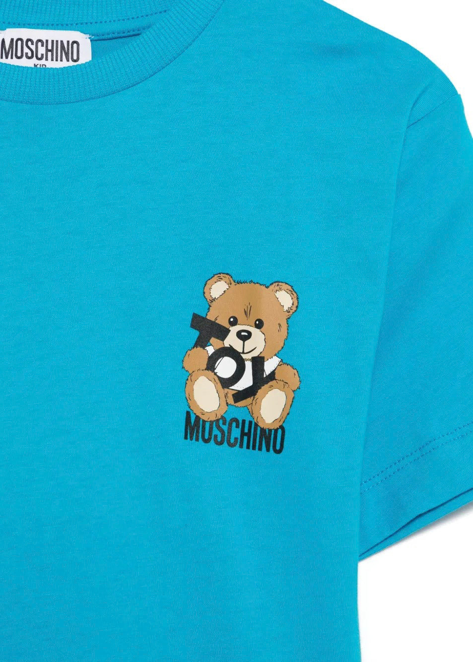 Moschino Kids T-shirt Azzurra con Stampa Toy per Bambini (dettaglio)