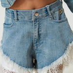 Twinset Kids Shorts in Jeans con Balze in Pizzo 