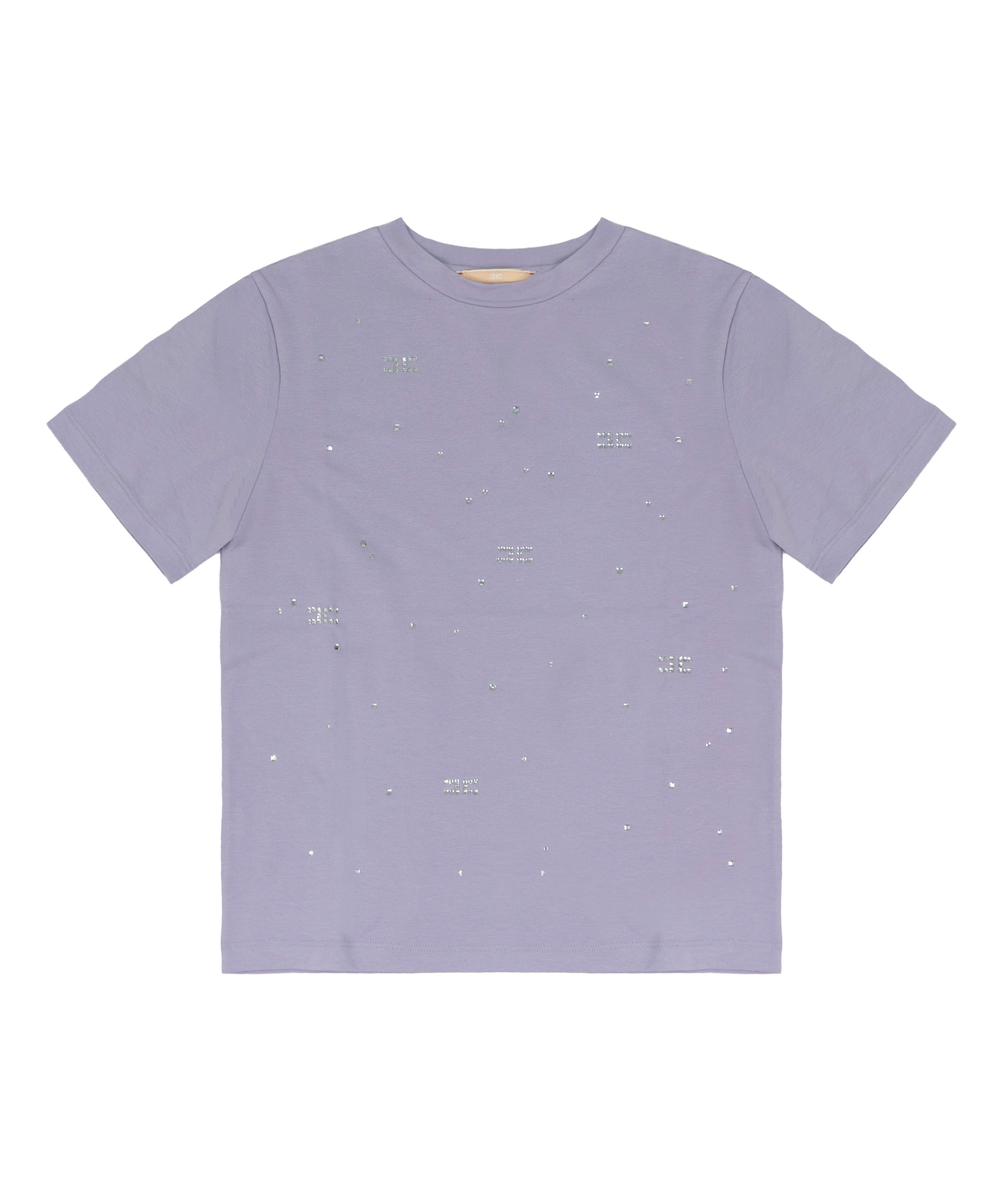 Elisabetta Franchi La Mia Bambina T-shirt Lilla con Strass e Logo per Bambine