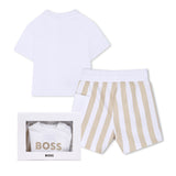 Boss Kids Completo Beige/Bianco a Strisce per Neonati