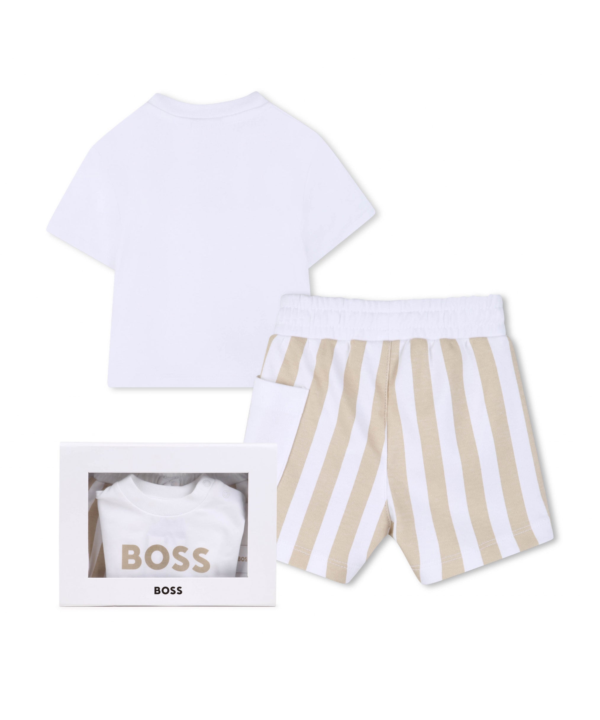 Boss Kids Completo Beige/Bianco a Strisce per Neonati