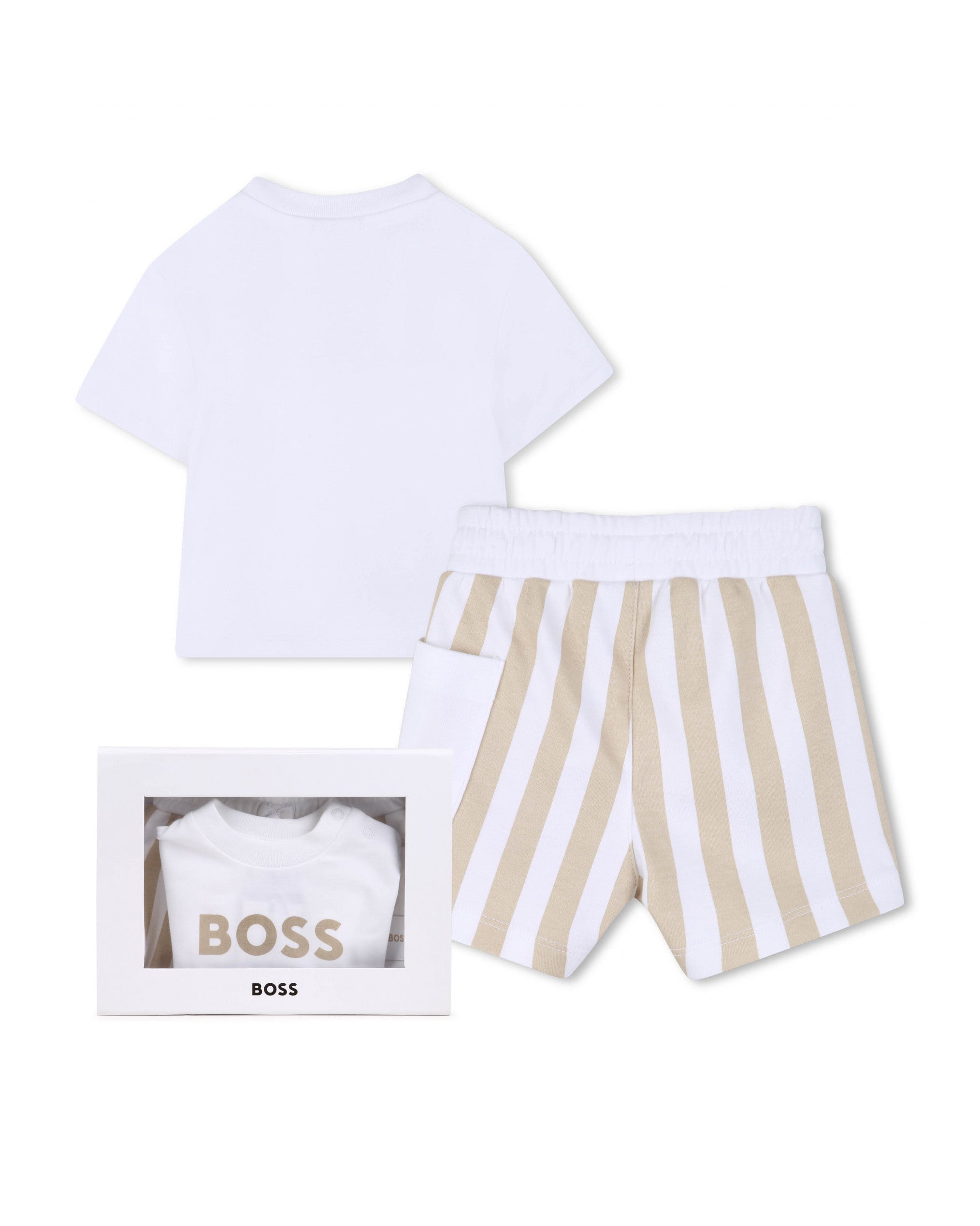 Boss Kids Completo Beige/Bianco a Strisce per Neonati