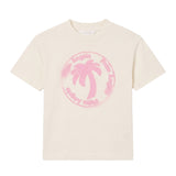 Palm Angels Kids T-Shirt Off-White con Stampa Rosa per Bambine