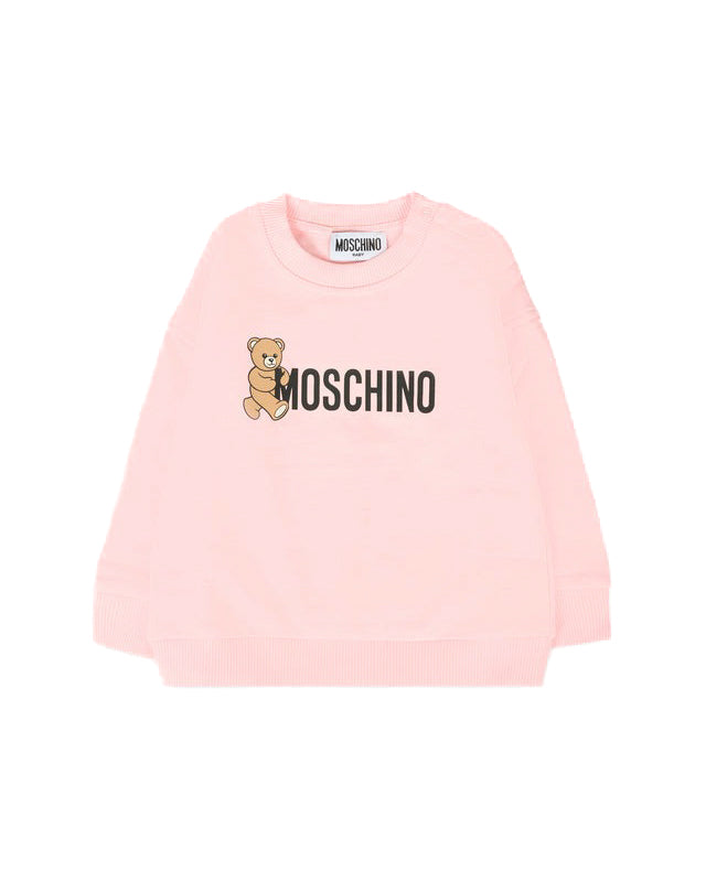 Moschino Kids Felpa Girocollo Rosa con Logo per Neonate