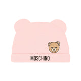 Moschino Kids Tutina con Bavetta e Cappellino Rosa con Logo per Neonate