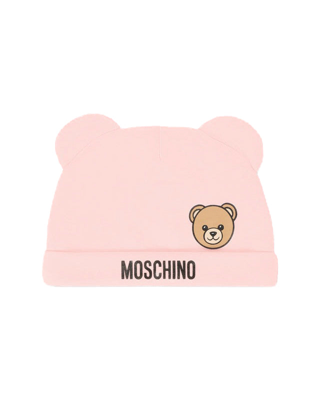 Moschino Kids Tutina con Bavetta e Cappellino Rosa con Logo per Neonate