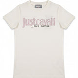 Just Cavalli Kids T-Shirt Bianco con Logo Strass Rosa e Nero per Bambine