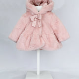 Minibanda Cappotto Rosa in Pelliccia con Fiocco per Neonate