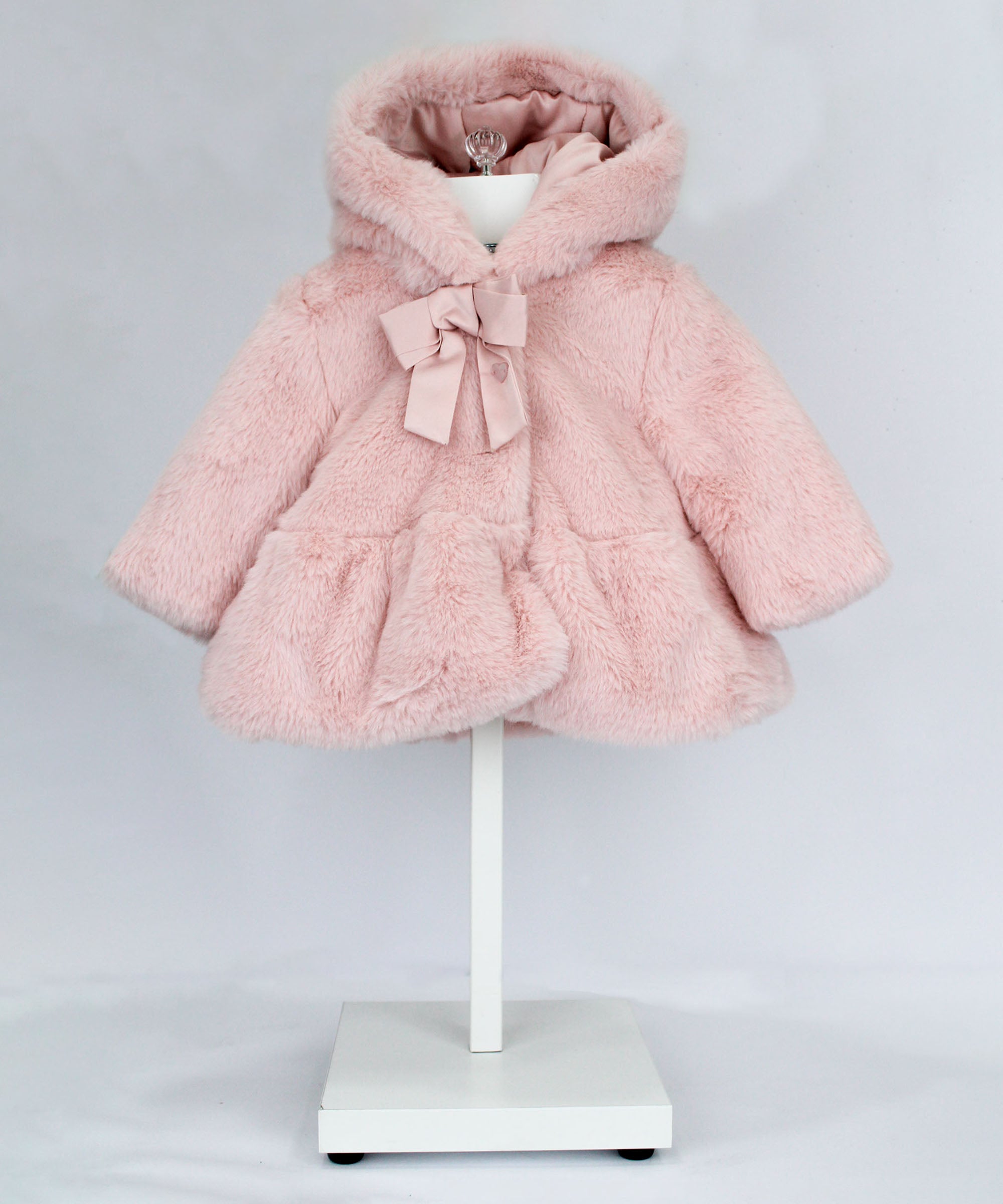 Minibanda Cappotto Rosa in Pelliccia con Fiocco per Neonate