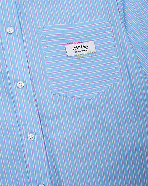 Iceberg Kids Camicia Cielo a Righe con Logo per Bambine