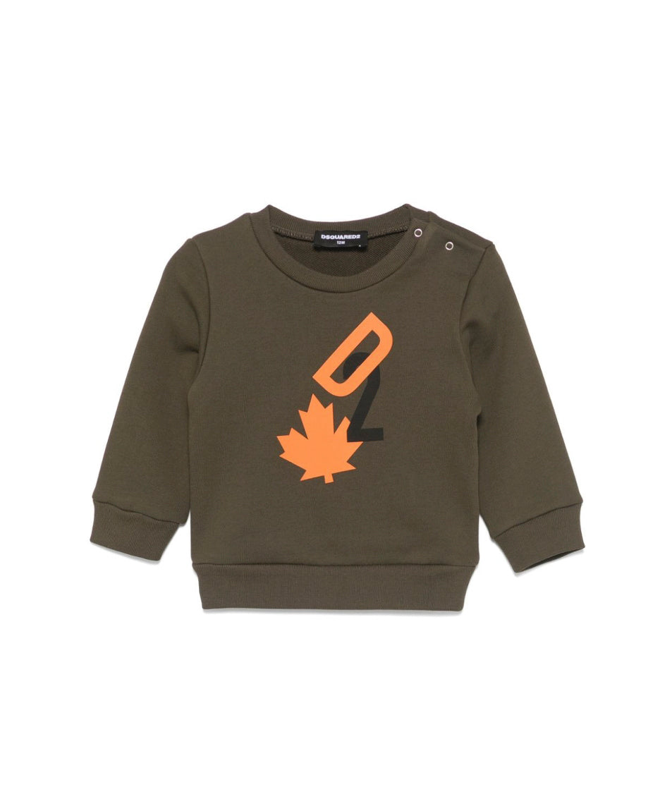 Dsquared2 Kids Felpa Girocollo Verde con Stampa D2 per Neonati