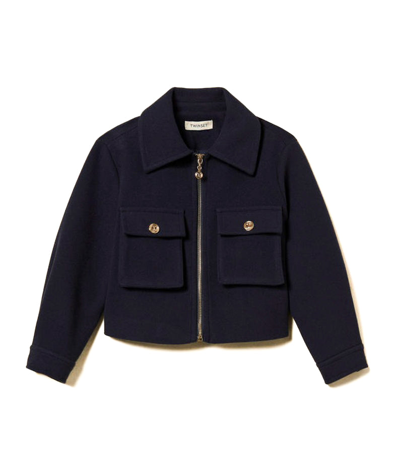 Twinset Kids Giubbino Blu con Tasche e Zip per Bambine