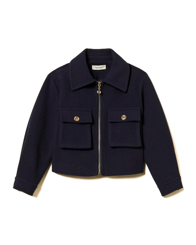 Twinset Kids Giubbino Blu con Tasche e Zip per Bambine